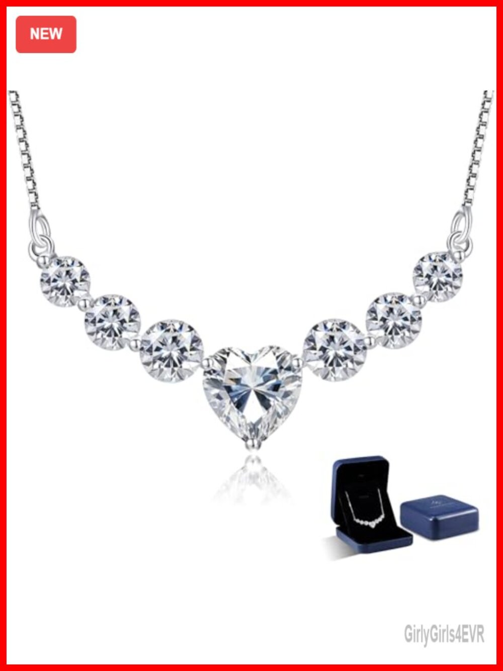 7 Stone Moissanite Heart Pendant Necklace 925 Sterling Silver